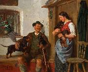 unknow artist Die Dackelfamilie mit Jager und Magd oil painting on canvas